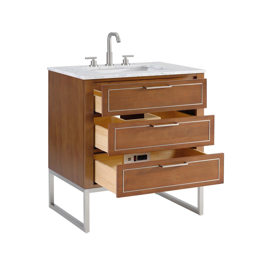 Bemma, Markham 30" Single Vanity, Walnut/Brushed Nickel, Carrara Marble Top#top-options_carrara-marble-top