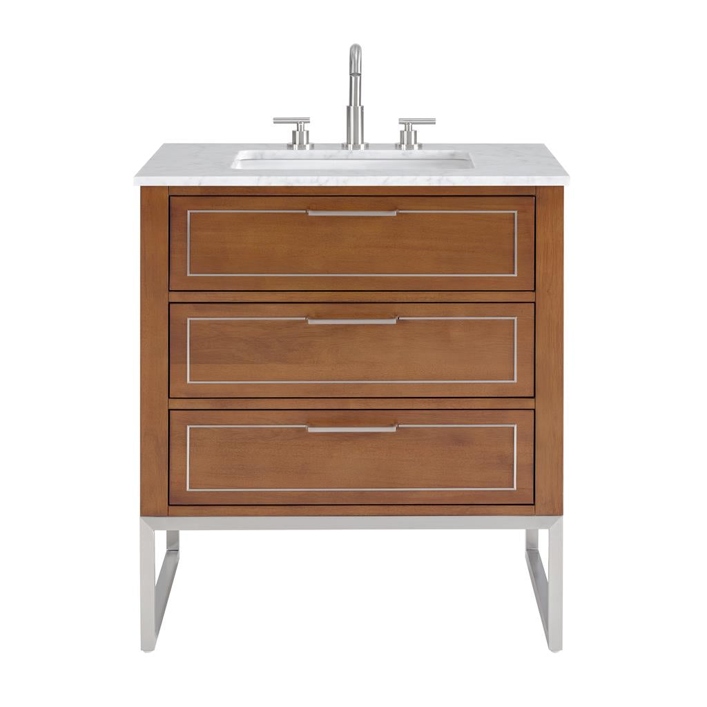 Bemma, Markham 30" Single Vanity, Walnut/Brushed Nickel, Carrara Marble Top#top-options_carrara-marble-top