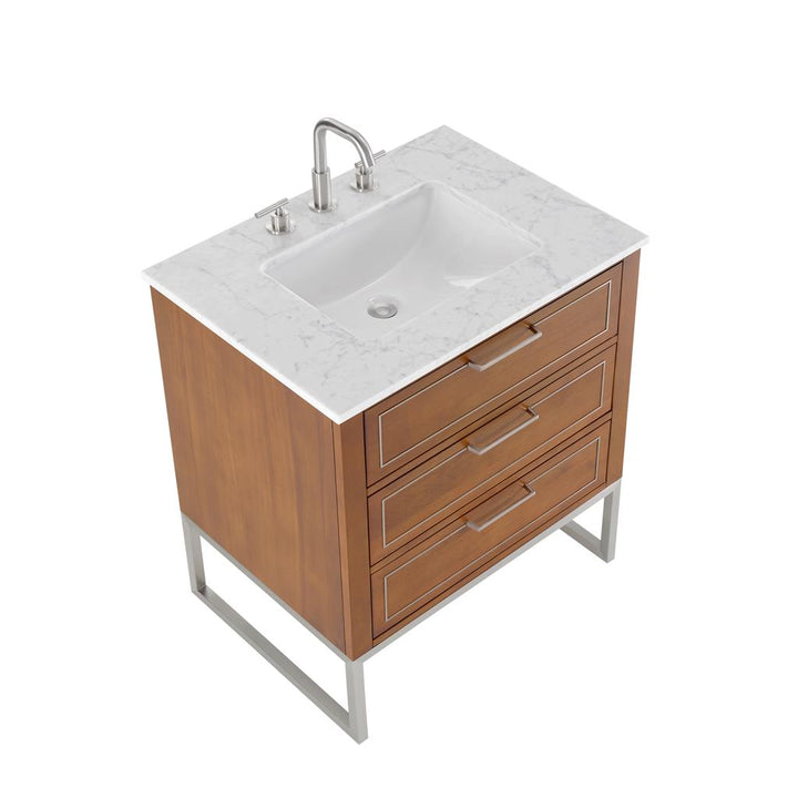 Bemma, Markham 30" Single Vanity, Walnut/Brushed Nickel, Carrara Marble Top#top-options_carrara-marble-top
