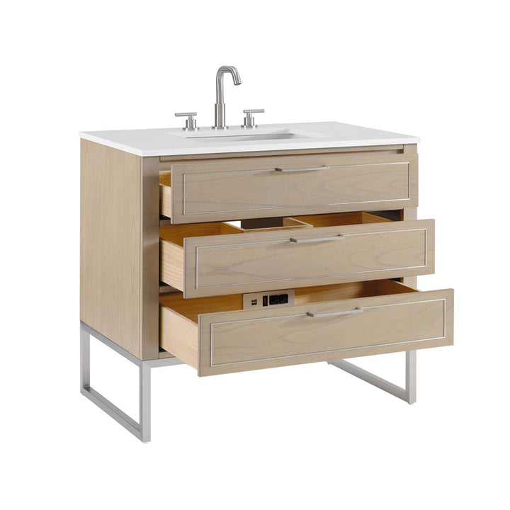 Bemma, Markham 36" Single Vanity, Cashmere Grey/Brushed Nickel, White Quartz Top#top-options_white-quartz-top