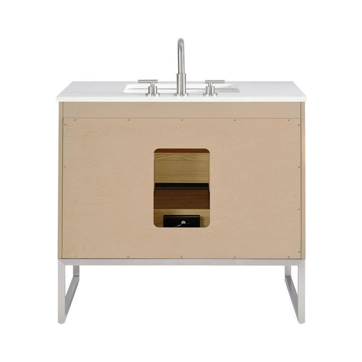 Bemma, Markham 36" Single Vanity, Cashmere Grey/Brushed Nickel, White Quartz Top#top-options_white-quartz-top