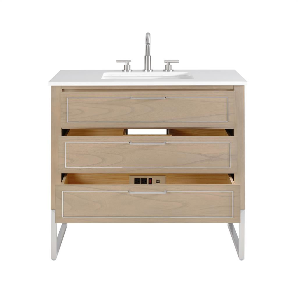 Bemma, Markham 36" Single Vanity, Cashmere Grey/Brushed Nickel, White Quartz Top#top-options_white-quartz-top