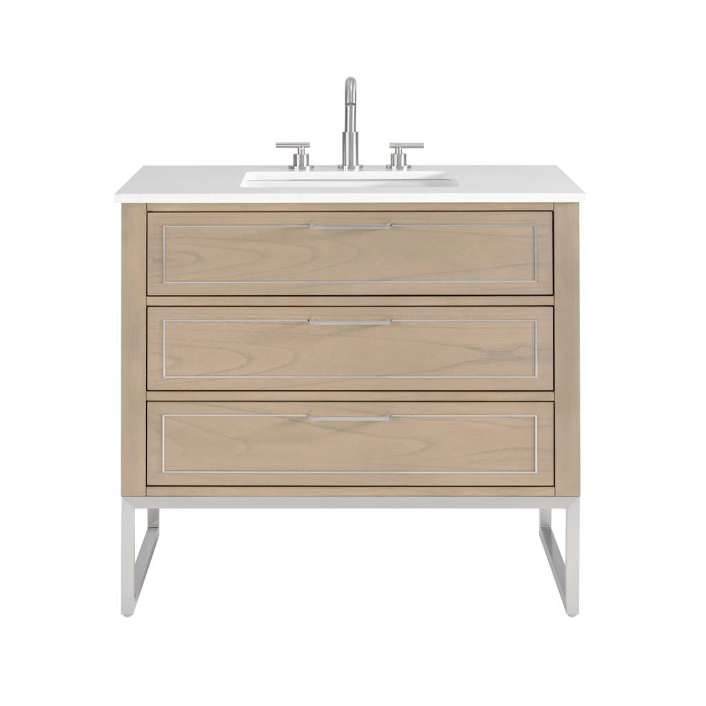Bemma, Markham 36" Single Vanity, Cashmere Grey/Brushed Nickel, White Quartz Top#top-options_white-quartz-top