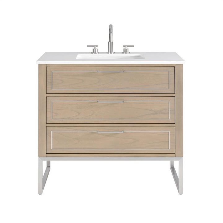 Bemma, Markham 36" Single Vanity, Cashmere Grey/Brushed Nickel, White Quartz Top#top-options_white-quartz-top