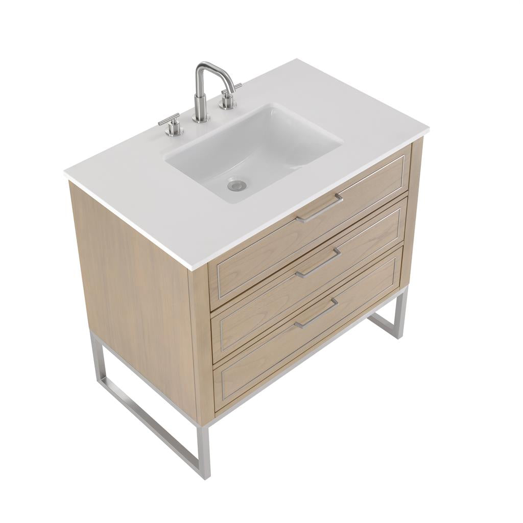 Bemma, Markham 36" Single Vanity, Cashmere Grey/Brushed Nickel, White Quartz Top#top-options_white-quartz-top