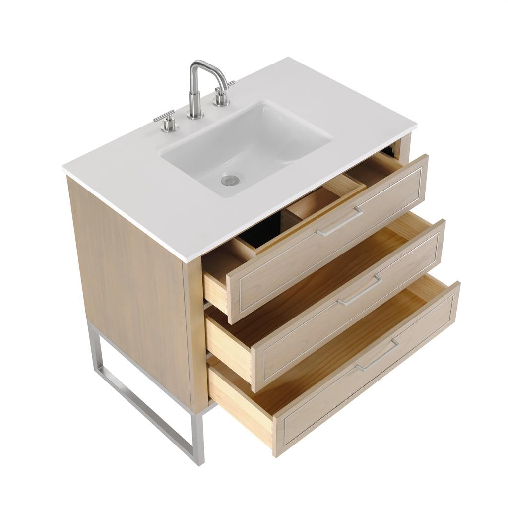 Bemma, Markham 36" Single Vanity, Cashmere Grey/Brushed Nickel, White Quartz Top#top-options_white-quartz-top