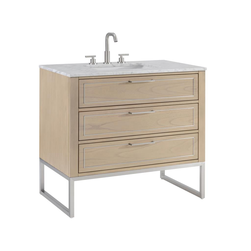 Bemma, Markham 36" Single Vanity, Cashmere Grey/Brushed Nickel, Carrara Marble Top#top-options_carrara-marble-top