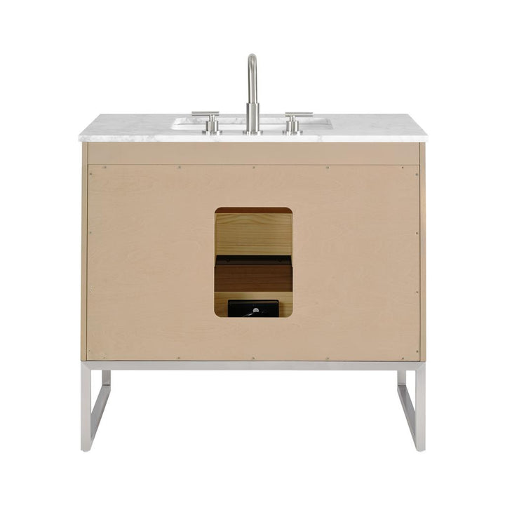 Bemma, Markham 36" Single Vanity, Cashmere Grey/Brushed Nickel, Carrara Marble Top#top-options_carrara-marble-top