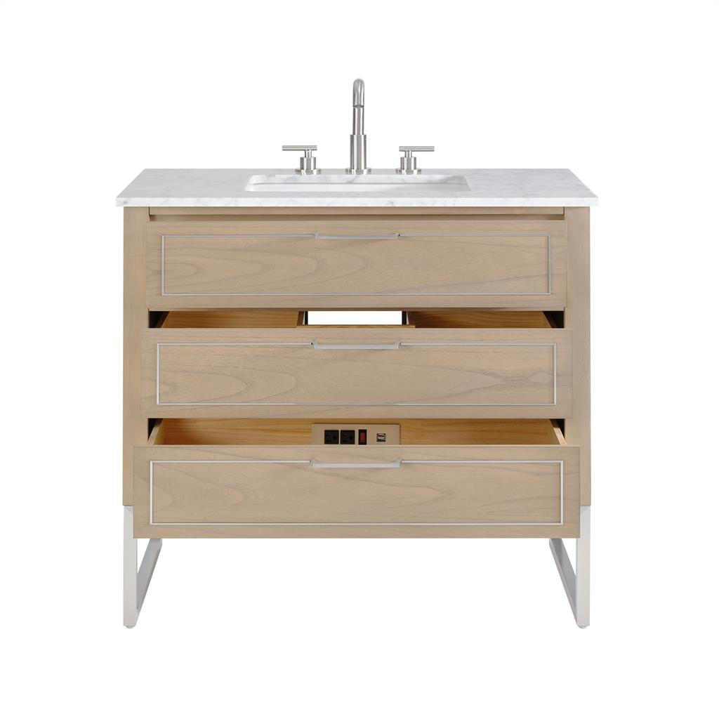 Bemma, Markham 36" Single Vanity, Cashmere Grey/Brushed Nickel, Carrara Marble Top#top-options_carrara-marble-top