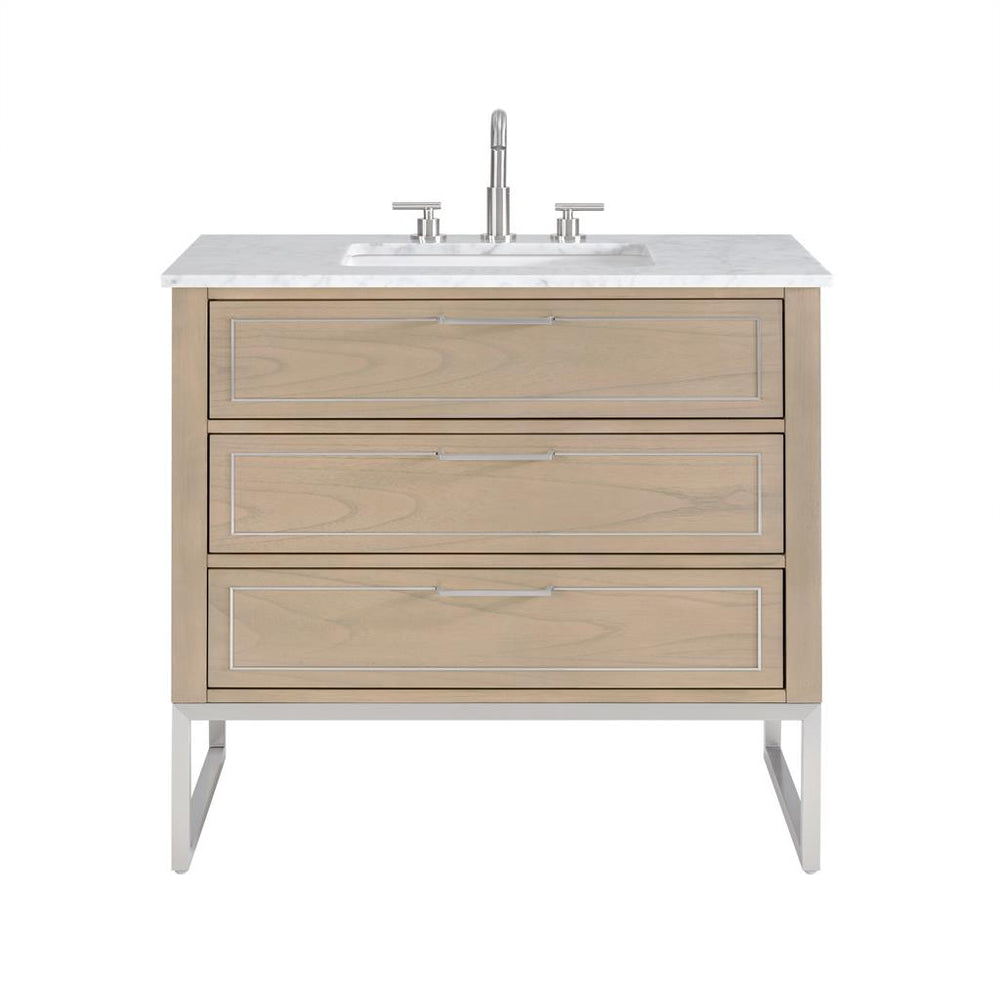Bemma, Markham 36" Single Vanity, Cashmere Grey/Brushed Nickel, Carrara Marble Top#top-options_carrara-marble-top