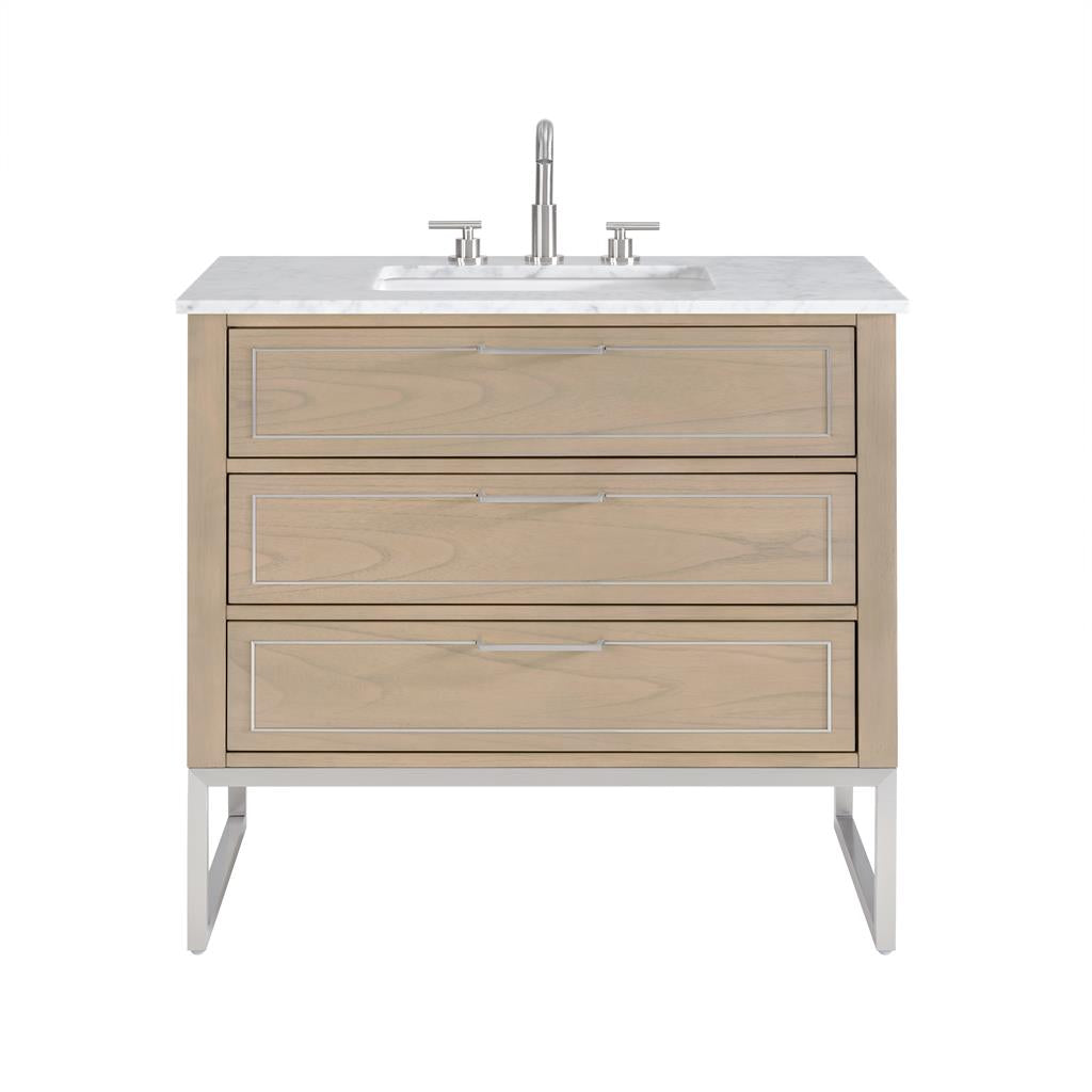 Bemma, Markham 36" Single Vanity, Cashmere Grey/Brushed Nickel, Carrara Marble Top#top-options_carrara-marble-top