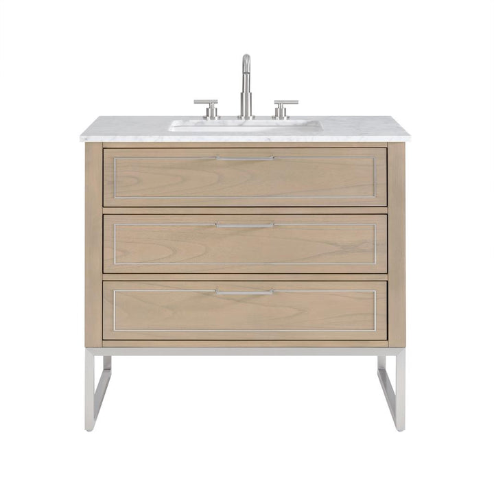 Bemma, Markham 36" Single Vanity, Cashmere Grey/Brushed Nickel, Carrara Marble Top#top-options_carrara-marble-top
