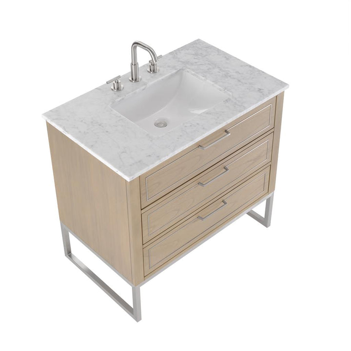 Bemma, Markham 36" Single Vanity, Cashmere Grey/Brushed Nickel, Carrara Marble Top#top-options_carrara-marble-top