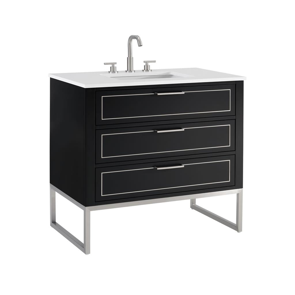 Bemma, Markham 36" Single Vanity, Midnight Black/Brushed Nickel, White Quartz Top#top-options_white-quartz-top