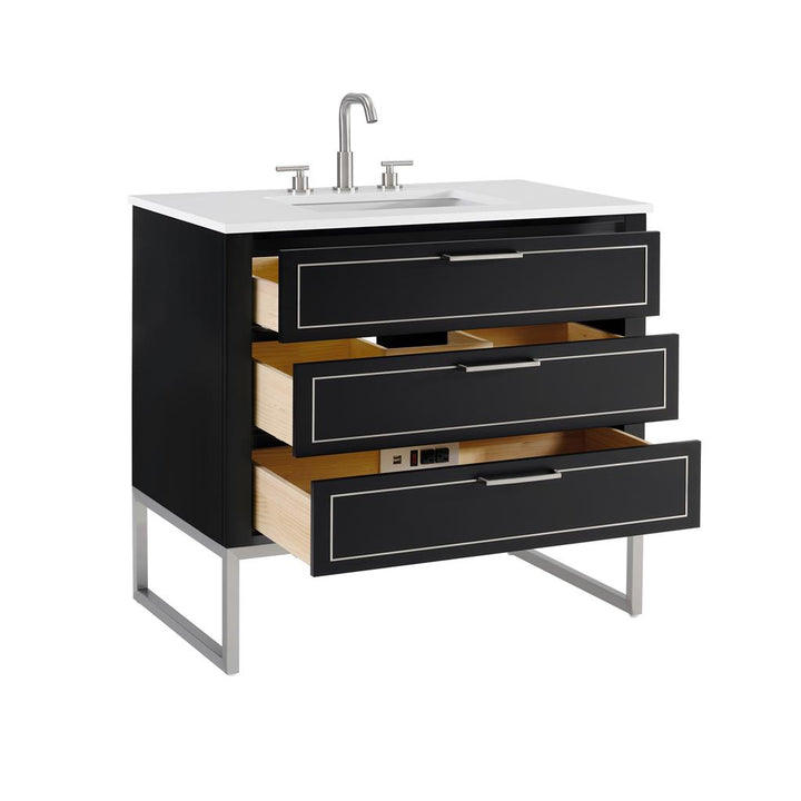 Bemma, Markham 36" Single Vanity, Midnight Black/Brushed Nickel, White Quartz Top#top-options_white-quartz-top