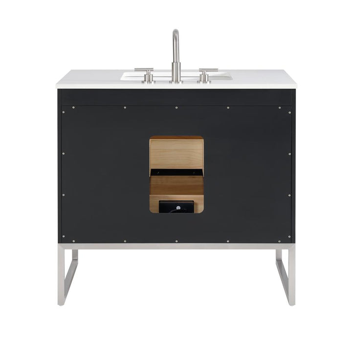 Bemma, Markham 36" Single Vanity, Midnight Black/Brushed Nickel, White Quartz Top#top-options_white-quartz-top