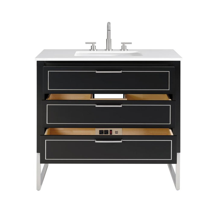 Bemma, Markham 36" Single Vanity, Midnight Black/Brushed Nickel, White Quartz Top#top-options_white-quartz-top