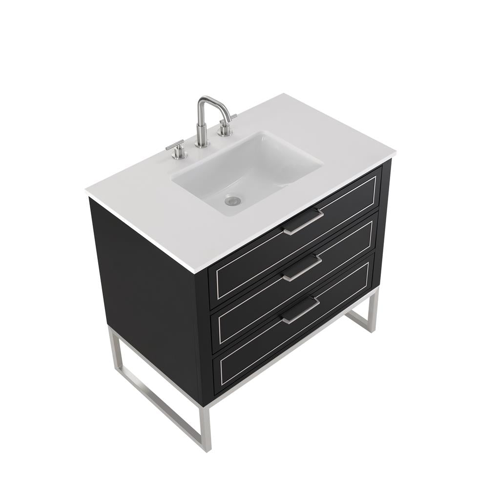Bemma, Markham 36" Single Vanity, Midnight Black/Brushed Nickel, White Quartz Top#top-options_white-quartz-top