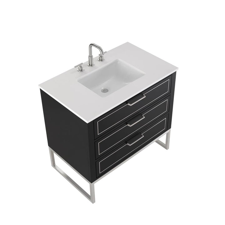 Bemma, Markham 36" Single Vanity, Midnight Black/Brushed Nickel, White Quartz Top#top-options_white-quartz-top