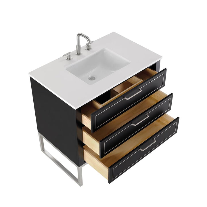 Bemma, Markham 36" Single Vanity, Midnight Black/Brushed Nickel, White Quartz Top#top-options_white-quartz-top