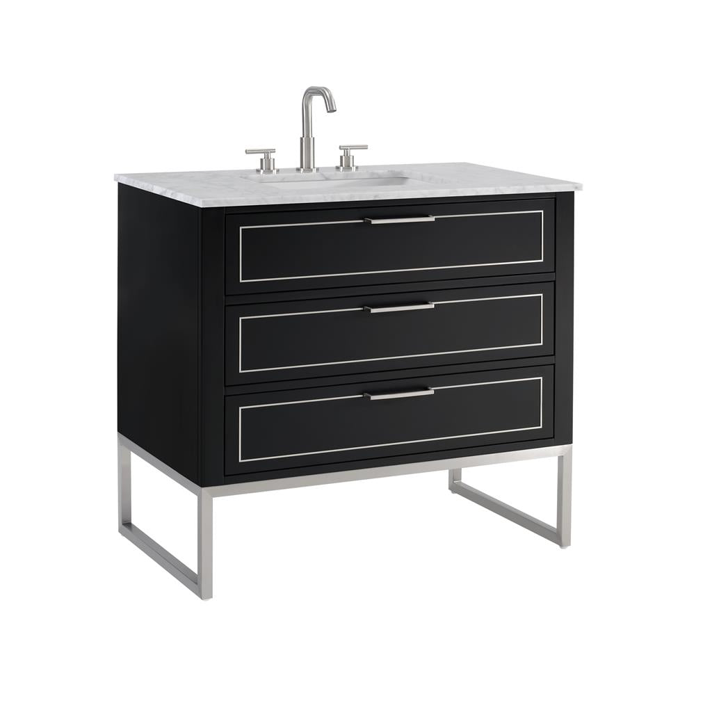 Bemma, Markham 36" Single Vanity, Midnight Black/Brushed Nickel, Carrara Marble Top#top-options_carrara-marble-top