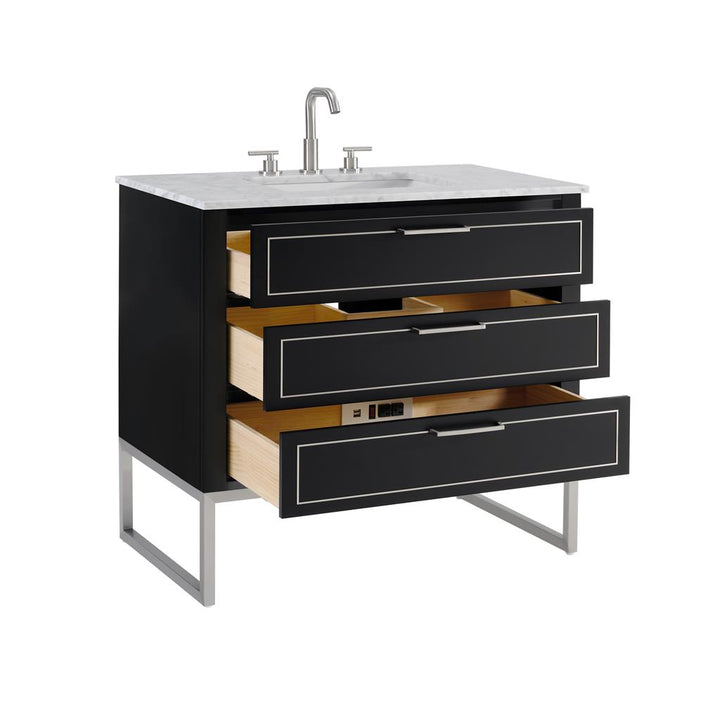 Bemma, Markham 36" Single Vanity, Midnight Black/Brushed Nickel, Carrara Marble Top#top-options_carrara-marble-top