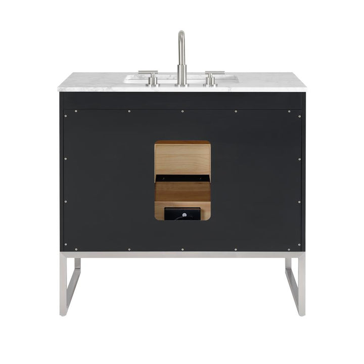 Bemma, Markham 36" Single Vanity, Midnight Black/Brushed Nickel, Carrara Marble Top#top-options_carrara-marble-top