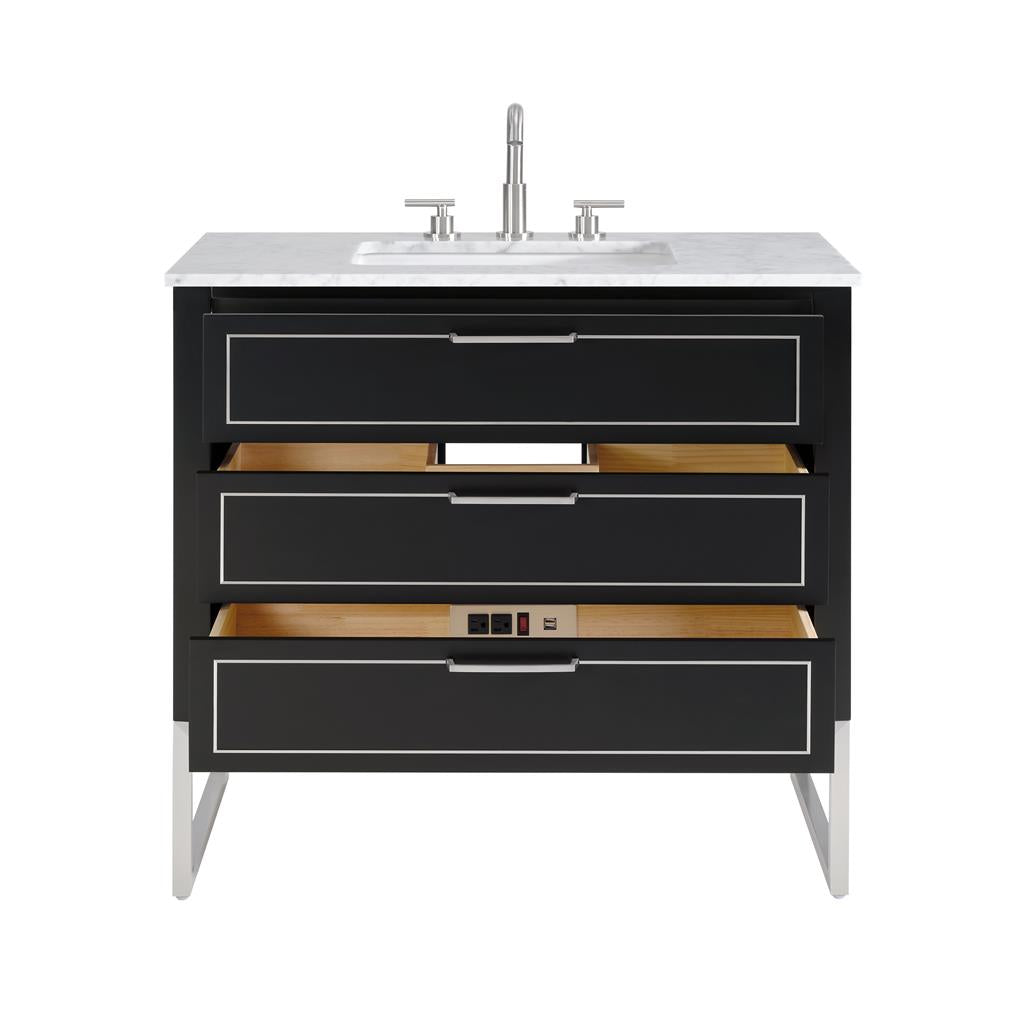 Bemma, Markham 36" Single Vanity, Midnight Black/Brushed Nickel, Carrara Marble Top#top-options_carrara-marble-top