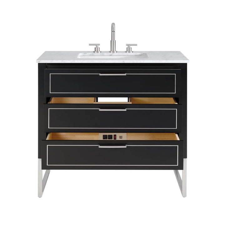 Bemma, Markham 36" Single Vanity, Midnight Black/Brushed Nickel, Carrara Marble Top#top-options_carrara-marble-top
