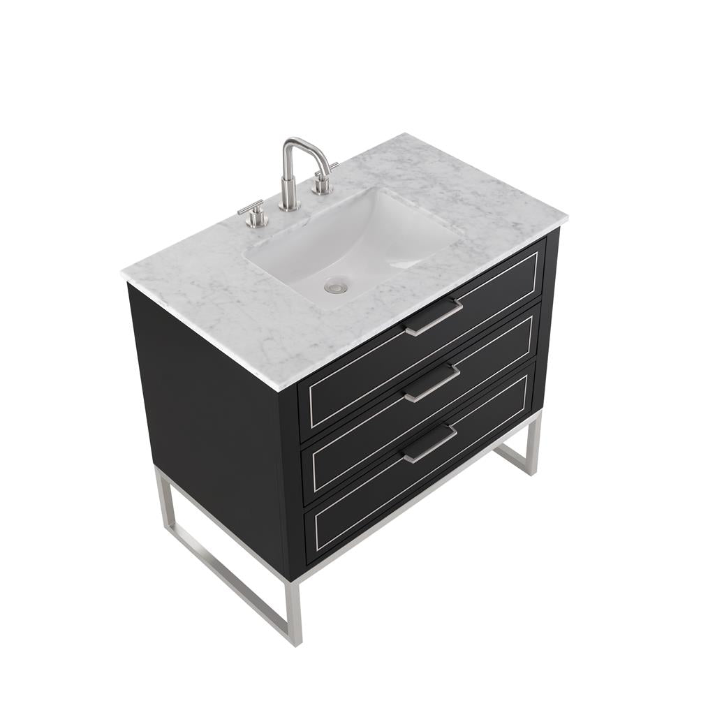 Bemma, Markham 36" Single Vanity, Midnight Black/Brushed Nickel, Carrara Marble Top#top-options_carrara-marble-top