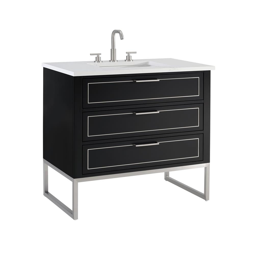 Bemma, Markham 36" Single Vanity, Midnight Black/Brushed Nickel, Calacatta Quartz Top#top-options_calacatta-quartz-top
