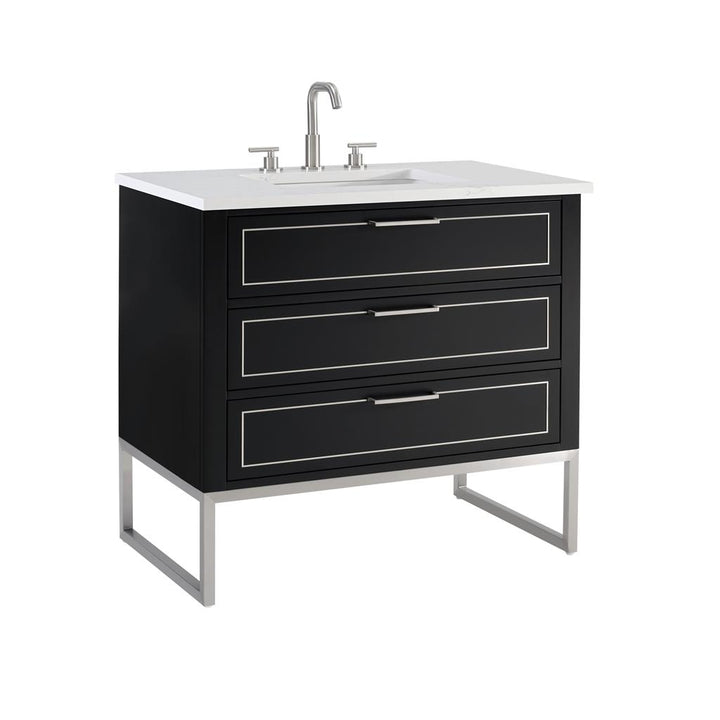 Bemma, Markham 36" Single Vanity, Midnight Black/Brushed Nickel, Calacatta Quartz Top#top-options_calacatta-quartz-top