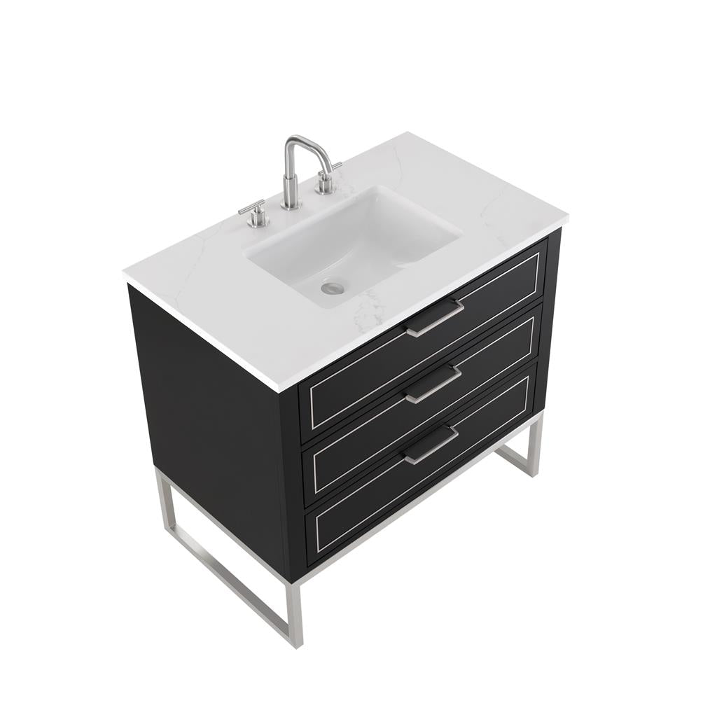 Bemma, Markham 36" Single Vanity, Midnight Black/Brushed Nickel, Calacatta Quartz Top#top-options_calacatta-quartz-top