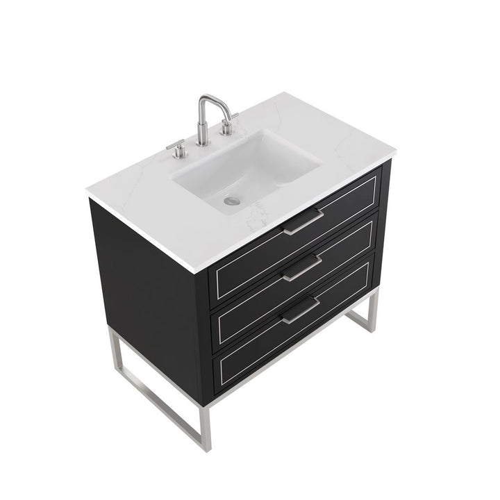 Bemma, Markham 36" Single Vanity, Midnight Black/Brushed Nickel, Calacatta Quartz Top#top-options_calacatta-quartz-top