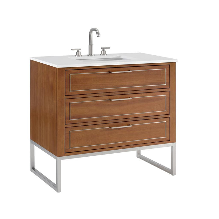 Bemma, Markham 36" Single Vanity, Walnut/Brushed Nickel, White Quartz Top#top-options_white-quartz-top
