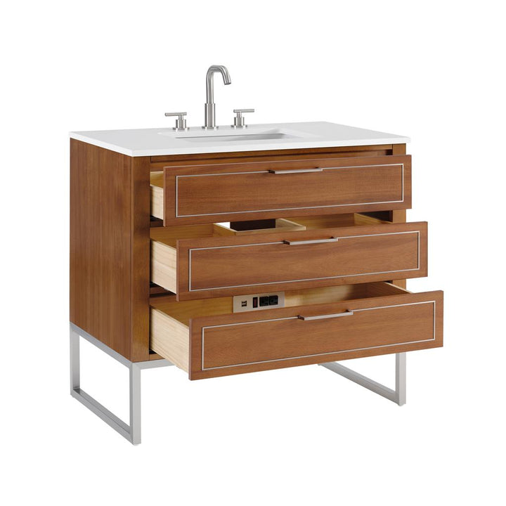 Bemma, Markham 36" Single Vanity, Walnut/Brushed Nickel, White Quartz Top#top-options_white-quartz-top
