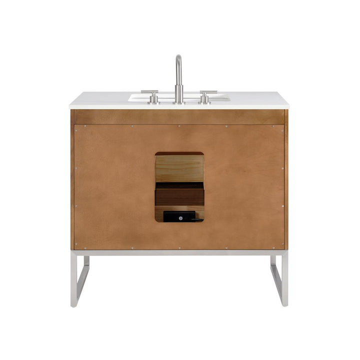 Bemma, Markham 36" Single Vanity, Walnut/Brushed Nickel, White Quartz Top#top-options_white-quartz-top