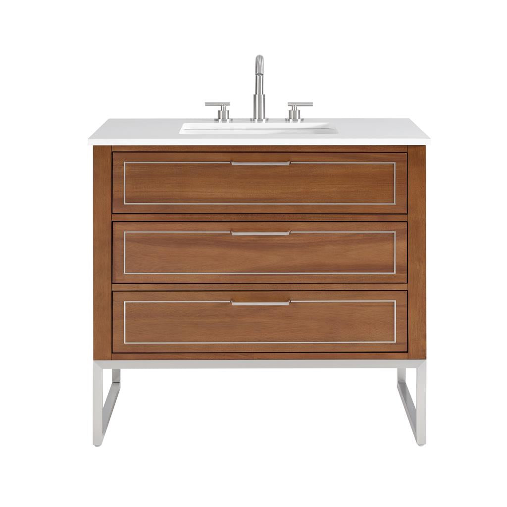 Bemma, Markham 36" Single Vanity, Walnut/Brushed Nickel, White Quartz Top#top-options_white-quartz-top