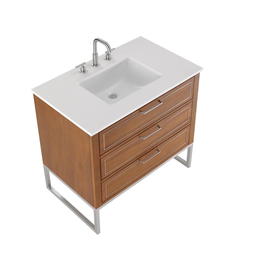 Bemma, Markham 36" Single Vanity, Walnut/Brushed Nickel, White Quartz Top#top-options_white-quartz-top