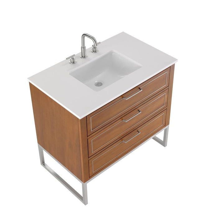 Bemma, Markham 36" Single Vanity, Walnut/Brushed Nickel, White Quartz Top#top-options_white-quartz-top