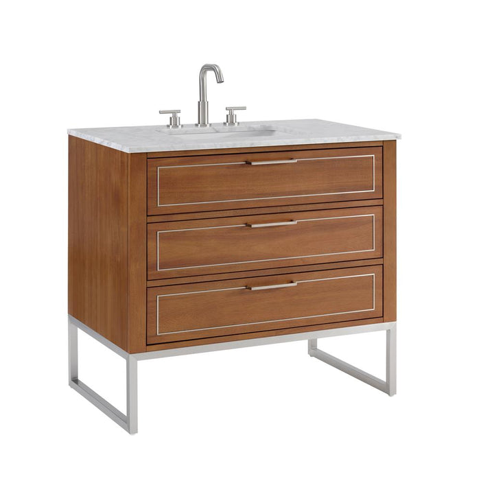 Bemma, Markham 36" Single Vanity, Walnut/Brushed Nickel, Carrara Marble Top#top-options_carrara-marble-top