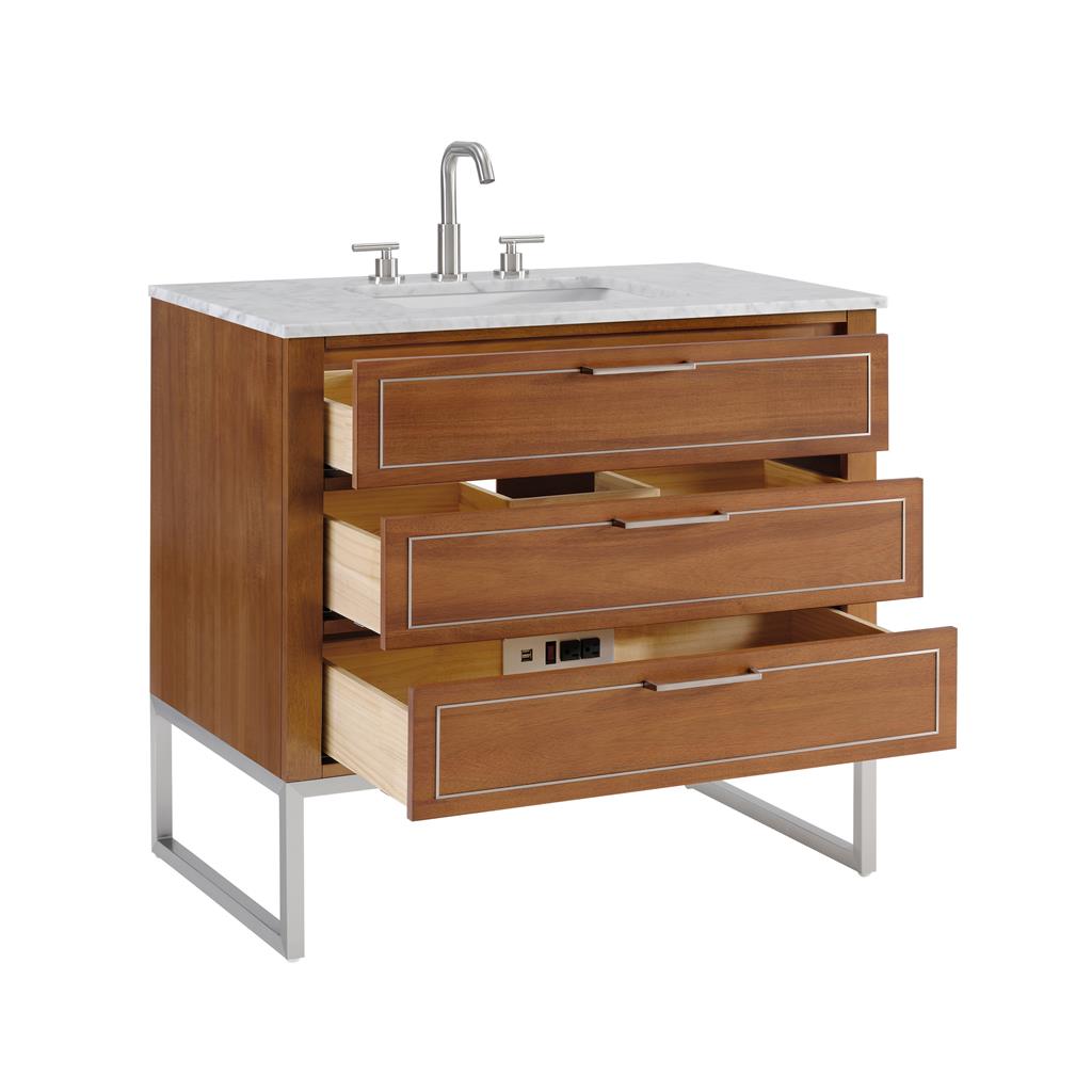 Bemma, Markham 36" Single Vanity, Walnut/Brushed Nickel, Carrara Marble Top#top-options_carrara-marble-top