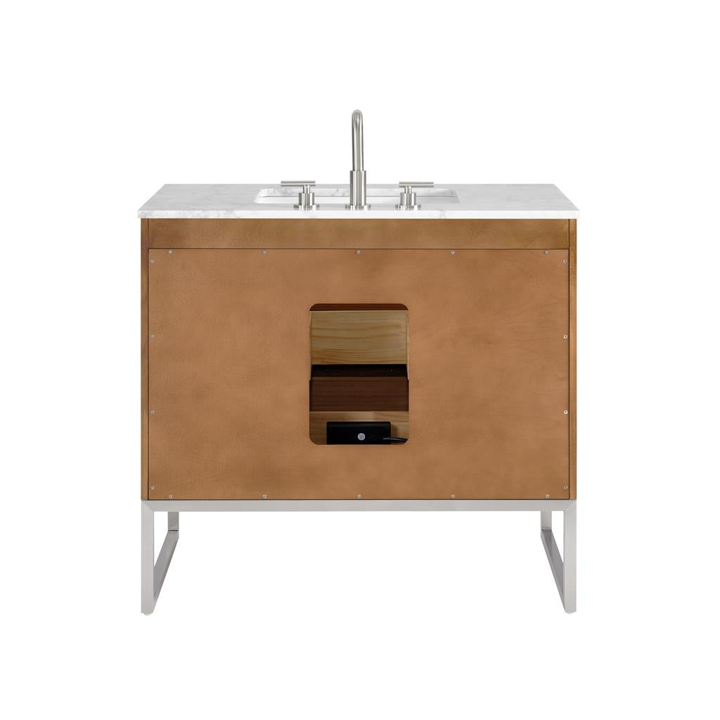 Bemma, Markham 36" Single Vanity, Walnut/Brushed Nickel, Carrara Marble Top#top-options_carrara-marble-top