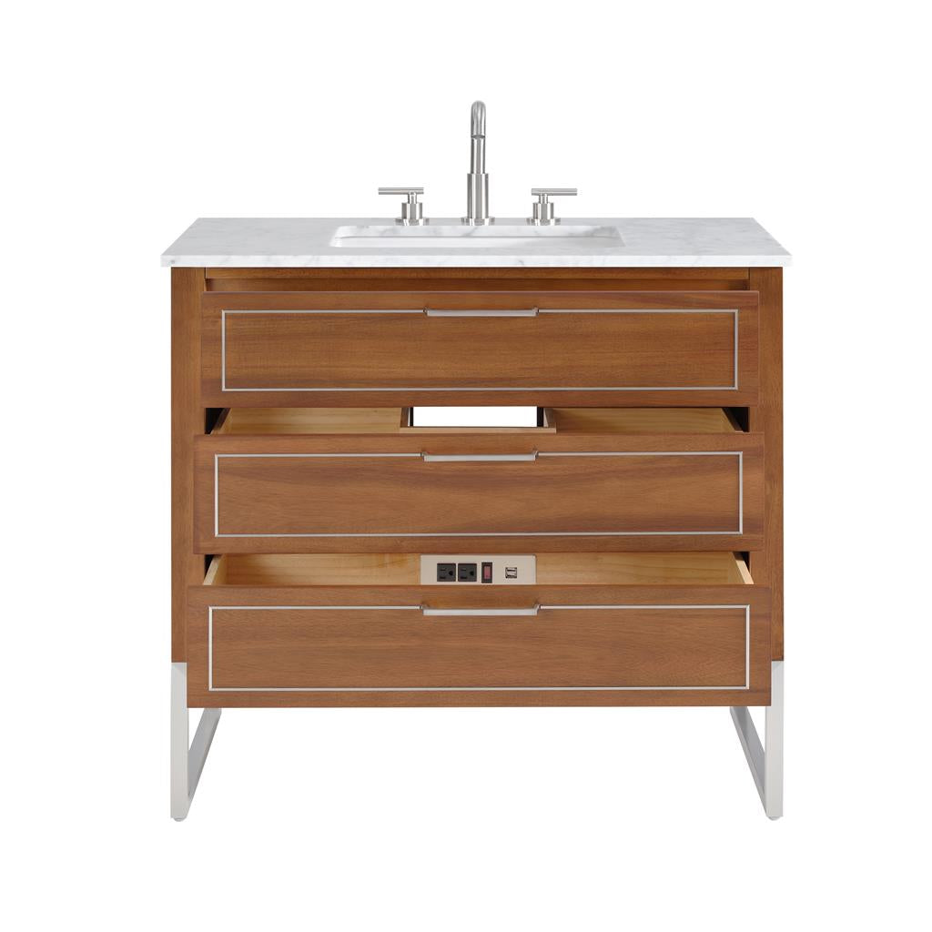 Bemma, Markham 36" Single Vanity, Walnut/Brushed Nickel, Carrara Marble Top#top-options_carrara-marble-top