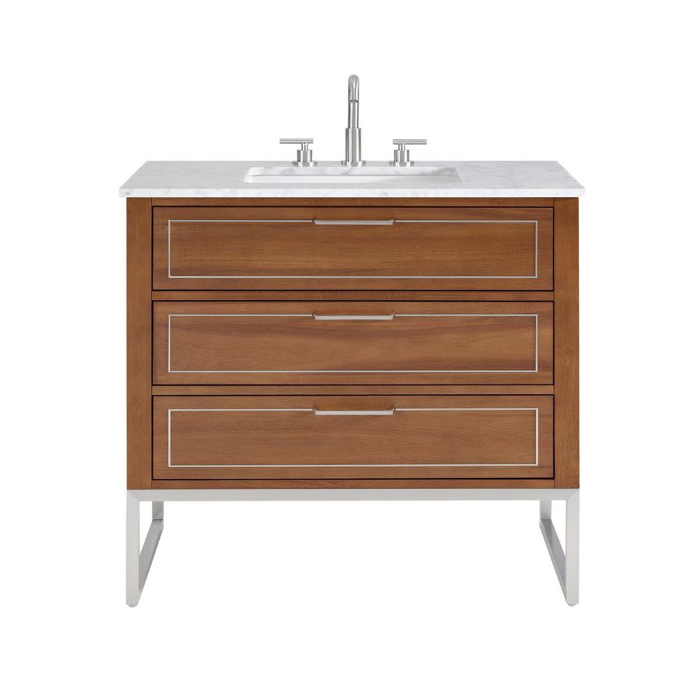 Bemma, Markham 36" Single Vanity, Walnut/Brushed Nickel, Carrara Marble Top#top-options_carrara-marble-top
