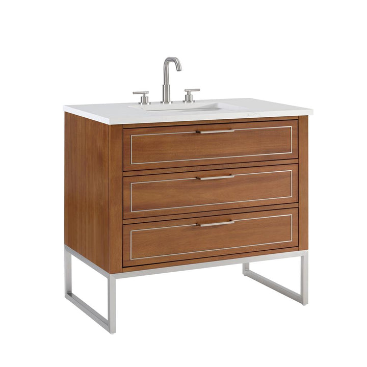 Bemma, Markham 36" Single Vanity, Walnut/Brushed Nickel, Calacatta Quartz Top#top-options_calacatta-quartz-top