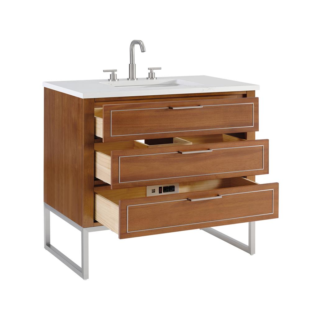 Bemma, Markham 36" Single Vanity, Walnut/Brushed Nickel, Calacatta Quartz Top#top-options_calacatta-quartz-top