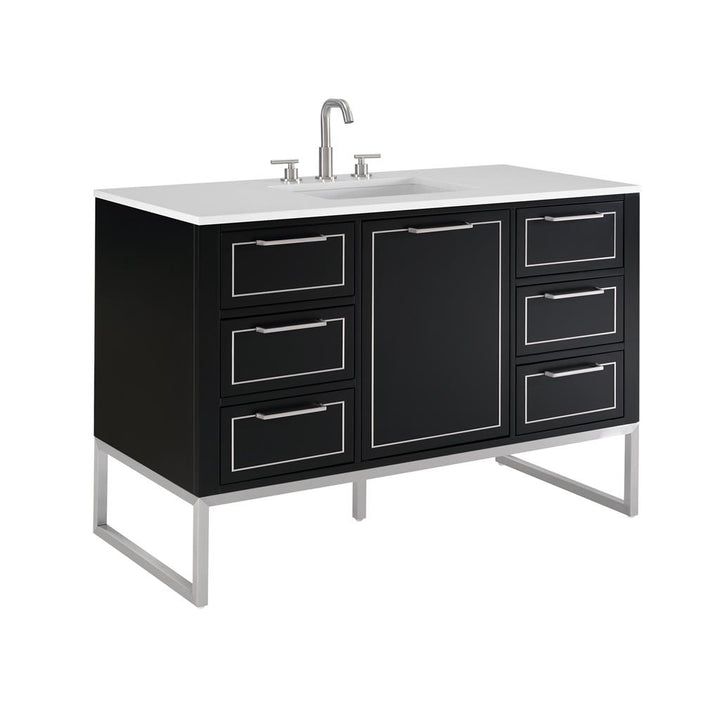 Bemma, Markham 48" Single Vanity, Midnight Black/Brushed Nickel, White Quartz Top#top-options_white-quartz-top