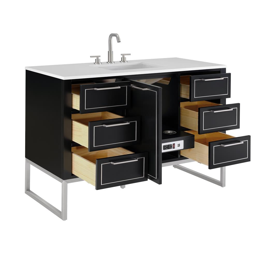 Bemma, Markham 48" Single Vanity, Midnight Black/Brushed Nickel, White Quartz Top#top-options_white-quartz-top