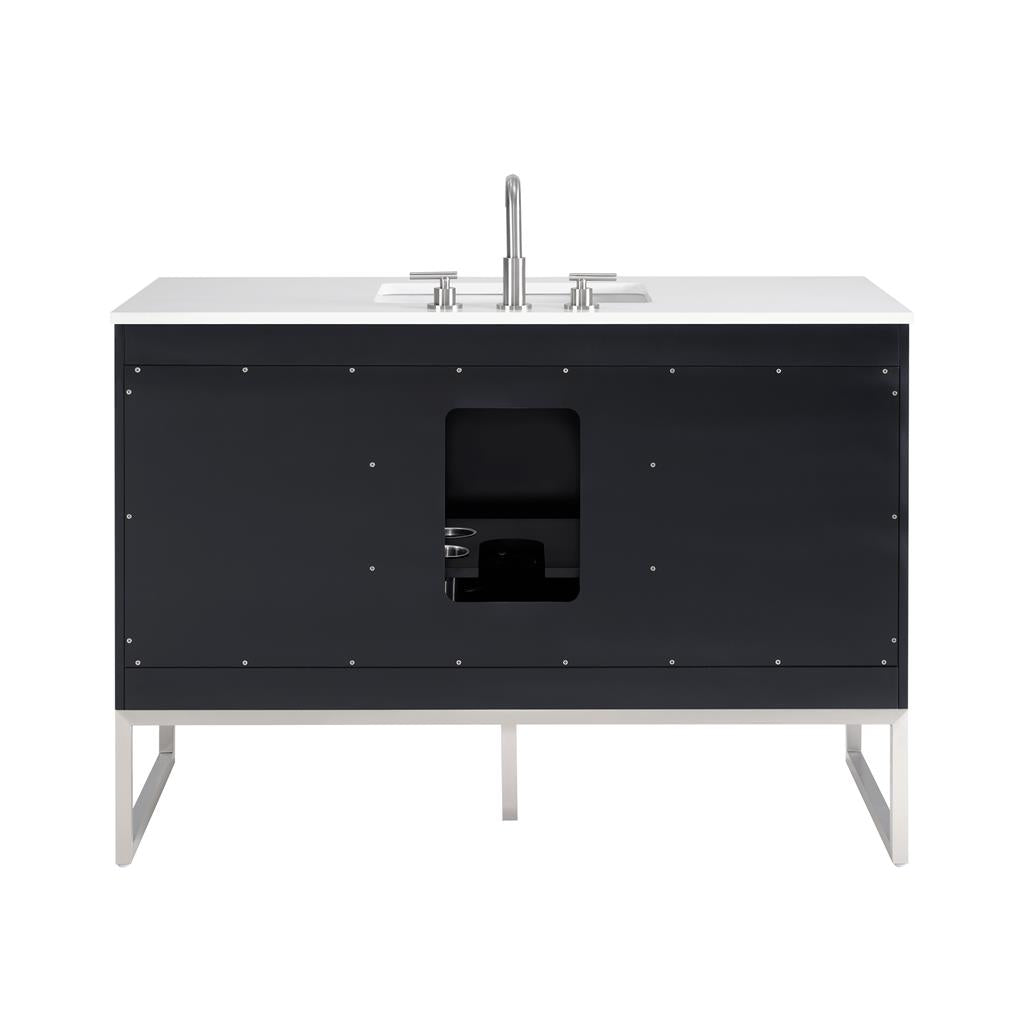 Bemma, Markham 48" Single Vanity, Midnight Black/Brushed Nickel, White Quartz Top#top-options_white-quartz-top